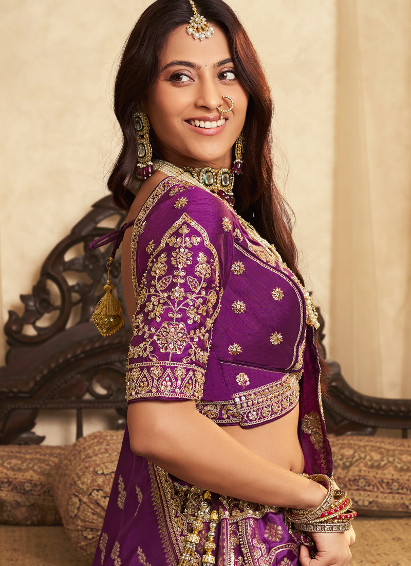 Purple Banarasi Silk Khatli Weaving Designer Wedding Lehenga Choli
