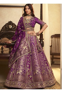 Purple Banarasi Silk Khatli Weaving Designer Wedding Lehenga Choli