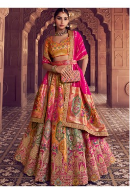 Multi Color Banarasi Silk Swarovski Wedding Lehenga Choli