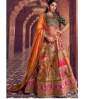 Multi Color Banarasi Silk Embroidered Wedding Lehenga Choli
