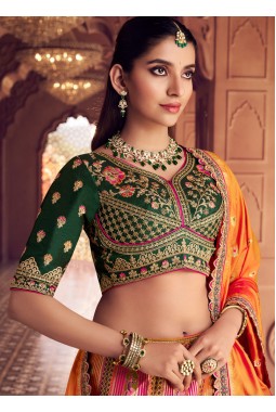 Multi Color Banarasi Silk Embroidered Wedding Lehenga Choli