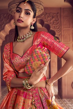 Multi Color Banarasi Silk Weaving Work Wedding Lehenga Choli