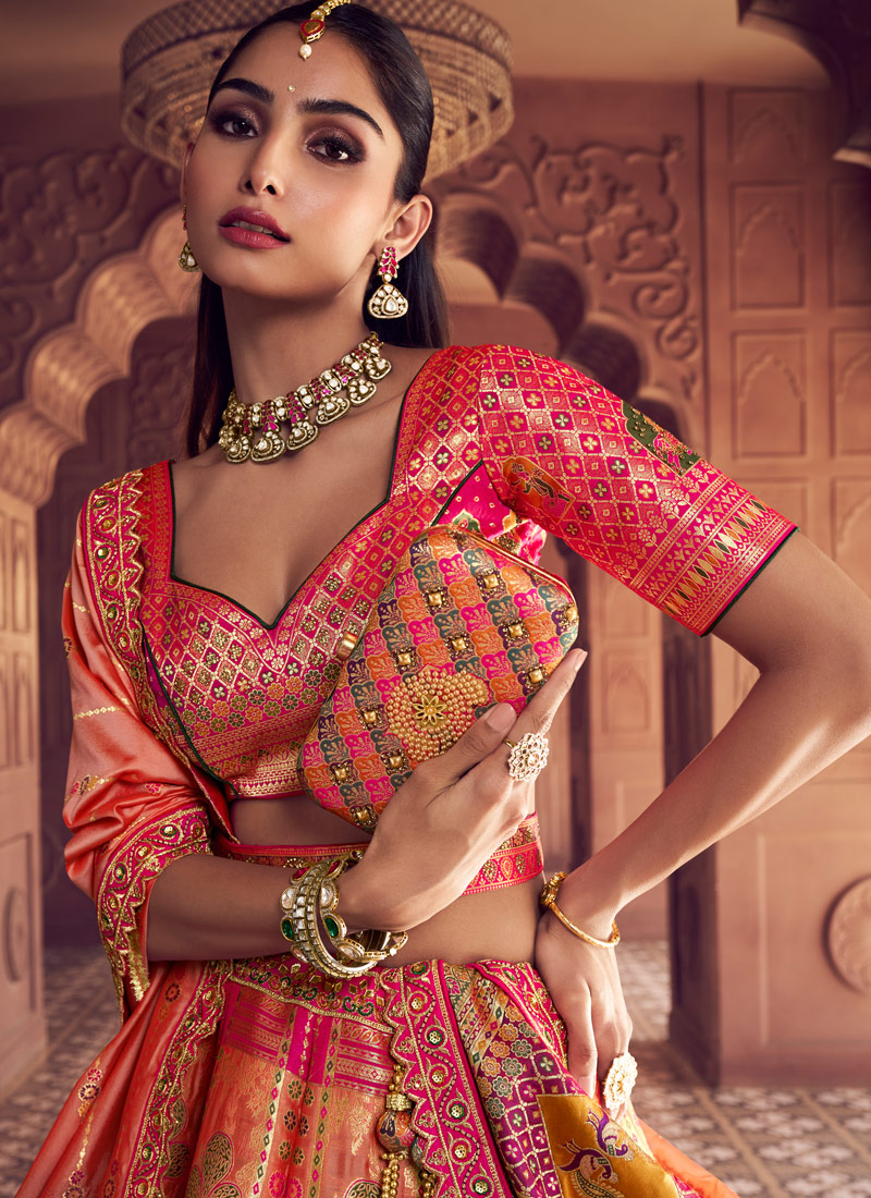 Multi Color Banarasi Silk Weaving Work Wedding Lehenga Choli