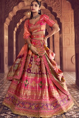 Multi Color Banarasi Silk Weaving Work Wedding Lehenga Choli