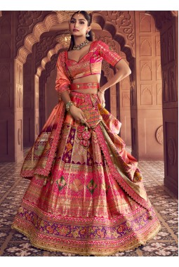 Multi Color Banarasi Silk Weaving Work Wedding Lehenga Choli