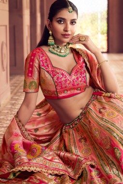 Multi Color Banarasi Silk Sequins Embroidered Wedding Lehenga Choli