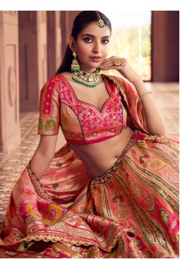 Multi Color Banarasi Silk Sequins Embroidered Wedding Lehenga Choli