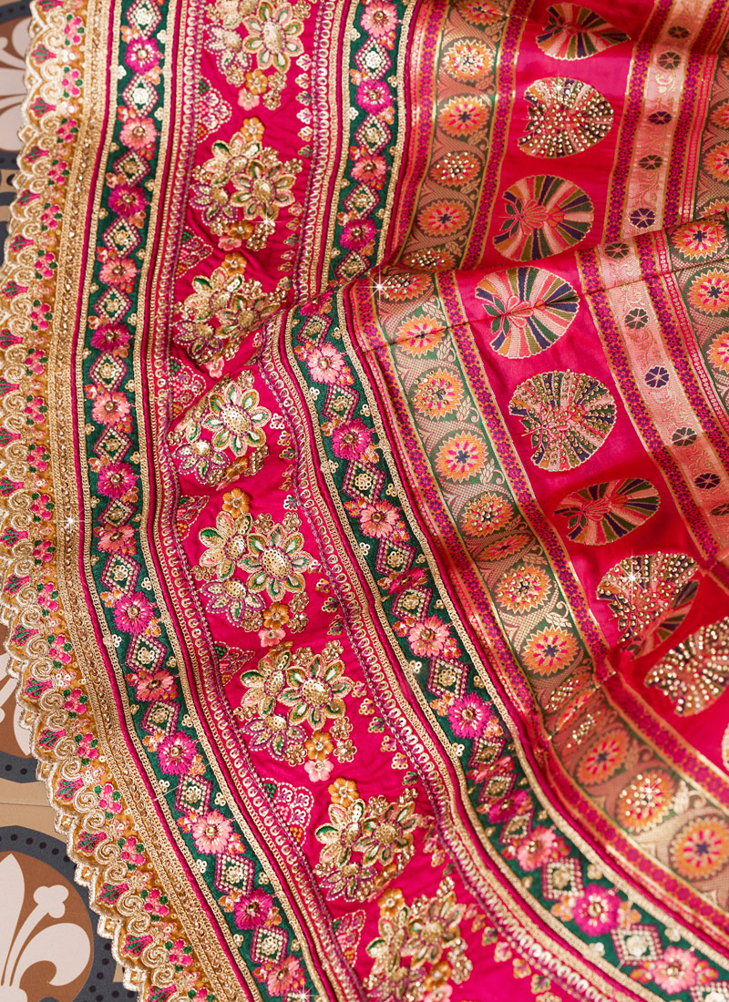 Multi Color Banarasi Silk Sequins Embroidered Wedding Lehenga Choli