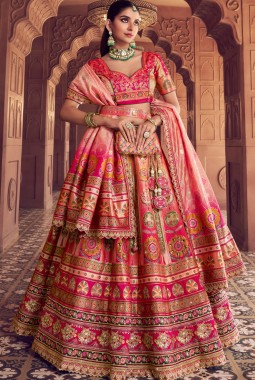 Multi Color Banarasi Silk Sequins Embroidered Wedding Lehenga Choli