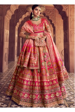 Multi Color Banarasi Silk Sequins Embroidered Wedding Lehenga Choli