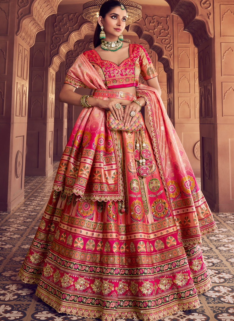 Multi Color Banarasi Silk Sequins Embroidered Wedding Lehenga Choli