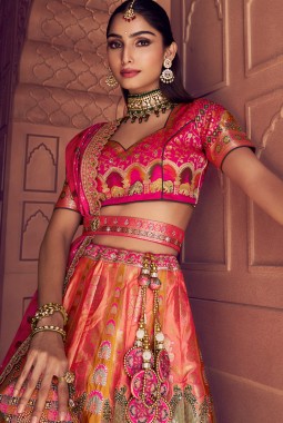 Multi Color Banarasi Silk Swarovski Wedding Lehenga Choli