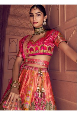 Multi Color Banarasi Silk Swarovski Wedding Lehenga Choli