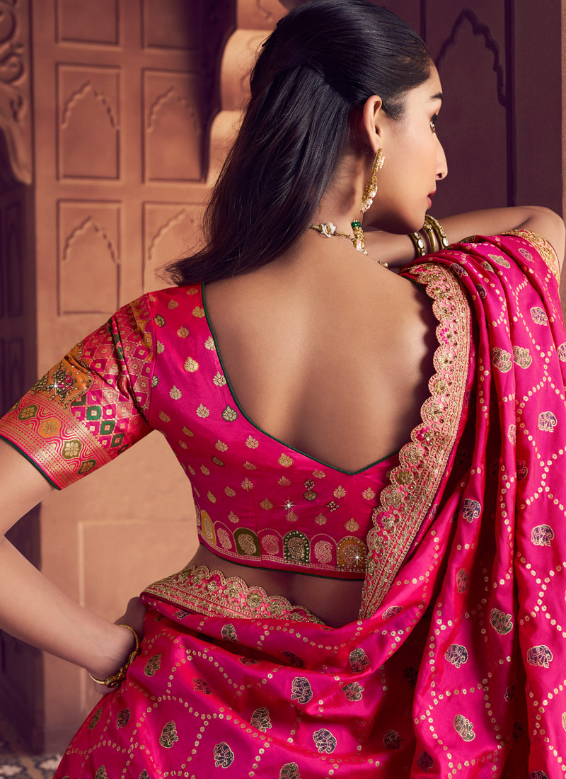 Multi Color Banarasi Silk Swarovski Wedding Lehenga Choli