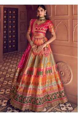 Multi Color Banarasi Silk Swarovski Wedding Lehenga Choli