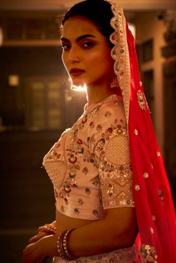 Chiku Satin Silk Heavy Hand Work Wedding Lehenga Choli
