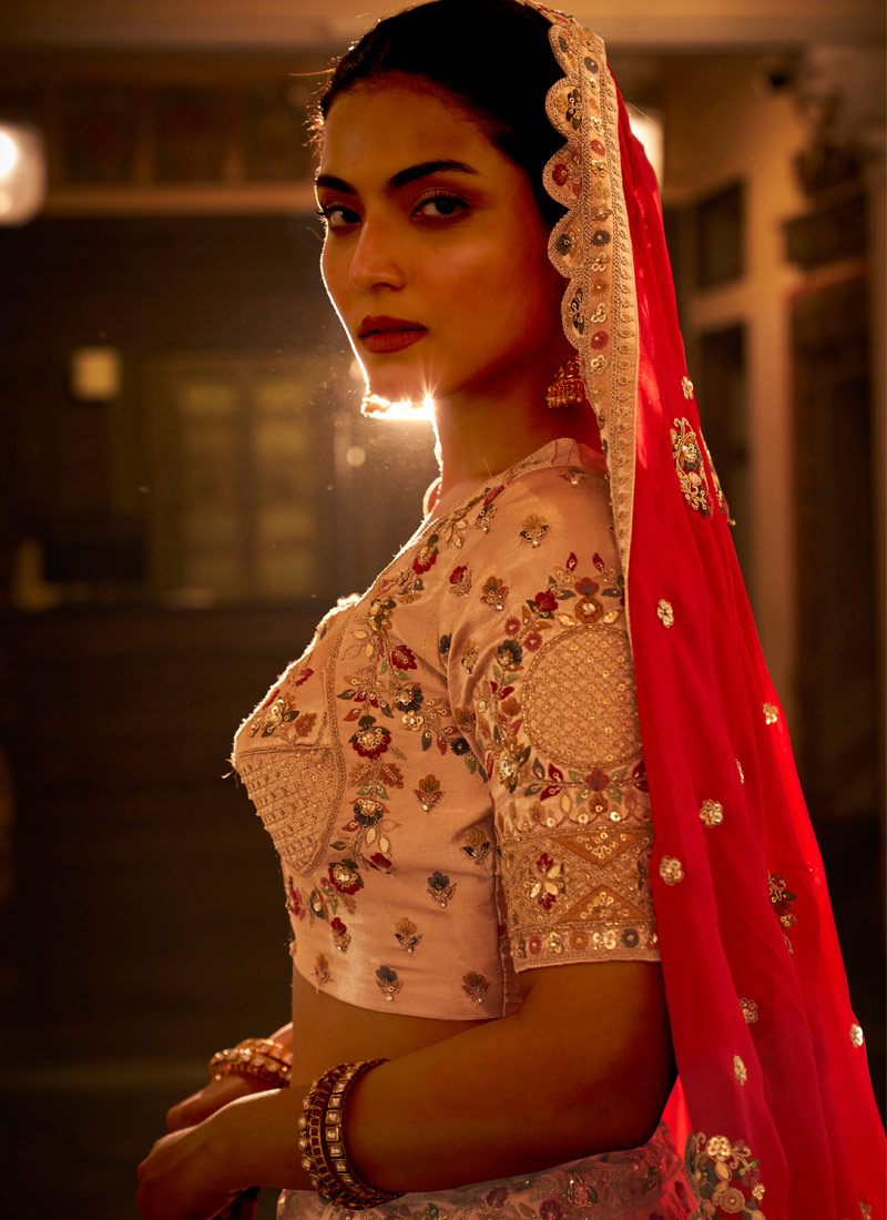 Chiku Satin Silk Heavy Hand Work Wedding Lehenga Choli