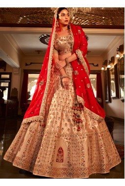 Chiku Satin Silk Heavy Hand Work Wedding Lehenga Choli