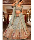 Firozi Satin Silk Heavy Hand Work Wedding Lehenga Choli