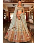 Firozi Satin Silk Heavy Hand Work Wedding Lehenga Choli