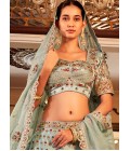 Firozi Satin Silk Heavy Hand Work Wedding Lehenga Choli