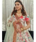 White Art Silk Digital Print Wedding Lehenga Choli