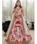 White Art Silk Digital Print Wedding Lehenga Choli