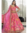 Deep Pink Art Silk Stone Work Wedding Lehenga Choli