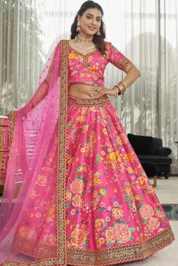 Deep Pink Art Silk Stone Work Wedding Lehenga Choli