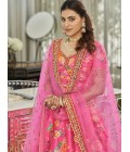 Deep Pink Art Silk Stone Work Wedding Lehenga Choli