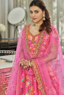 Deep Pink Art Silk Stone Work Wedding Lehenga Choli