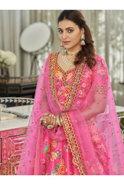 Deep Pink Art Silk Stone Work Wedding Lehenga Choli