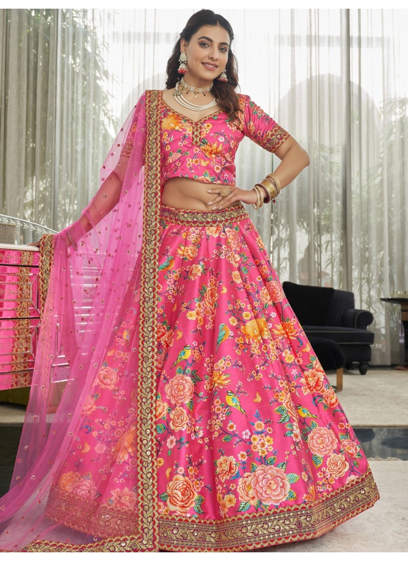 Deep Pink Art Silk Stone Work Wedding Lehenga Choli