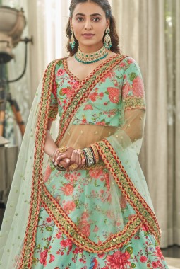 Mint Art Silk Sequins Wedding Lehenga Choli