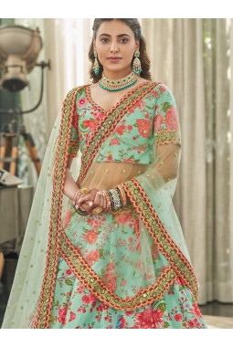 Mint Art Silk Sequins Wedding Lehenga Choli