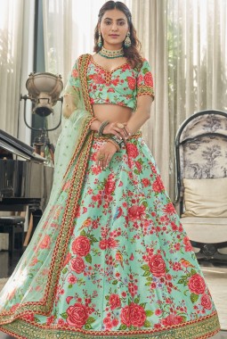 Mint Art Silk Sequins Wedding Lehenga Choli
