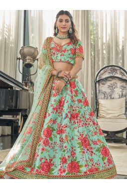 Mint Art Silk Sequins Wedding Lehenga Choli