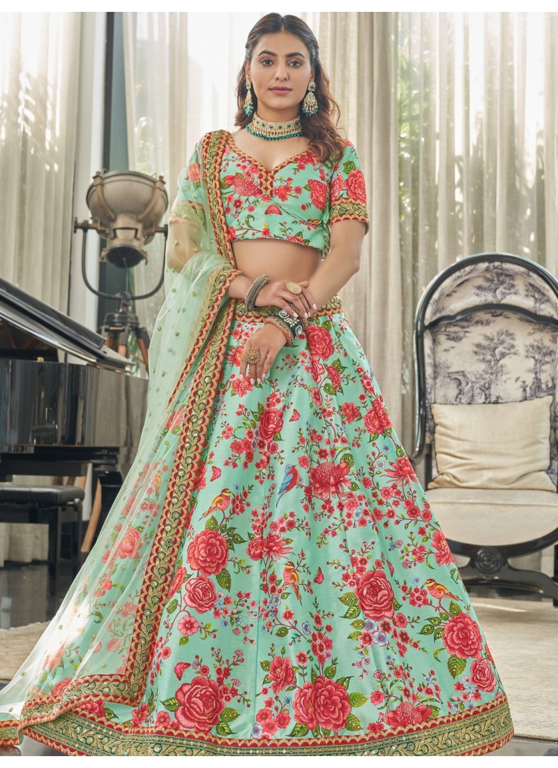 Mint Art Silk Sequins Wedding Lehenga Choli