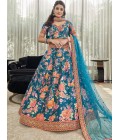 Teal Blue Art Silk Stone Work Wedding Lehenga Choli