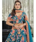 Teal Blue Art Silk Stone Work Wedding Lehenga Choli