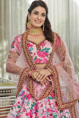 Light Pink Art Digital Print Work Wedding Lehenga Choli