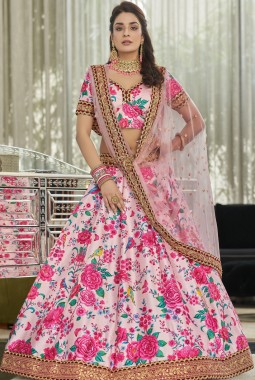 Light Pink Art Digital Print Work Wedding Lehenga Choli