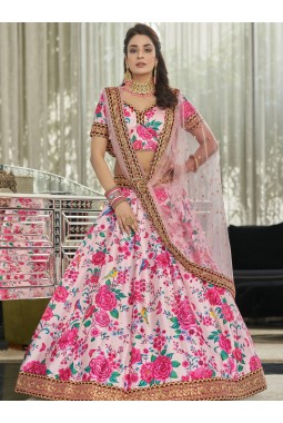 Light Pink Art Digital Print Work Wedding Lehenga Choli