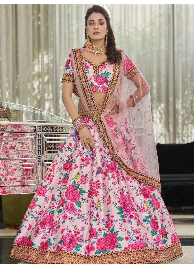 Light Pink Art Digital Print Work Wedding Lehenga Choli