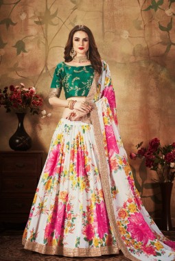 Off White Organza Sequins Wedding Lehenga Choli