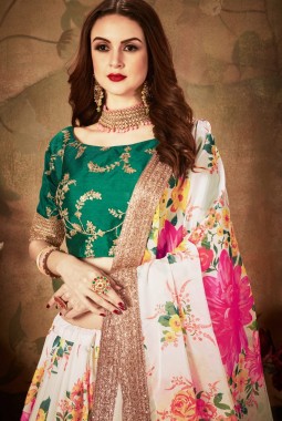 Off White Organza Sequins Wedding Lehenga Choli