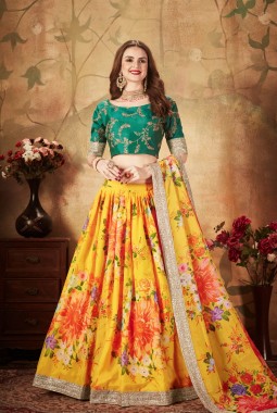 Yellow Organza Digital Print Wedding Lehenga Choli