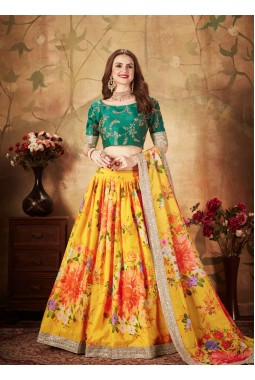 Yellow Organza Digital Print Wedding Lehenga Choli