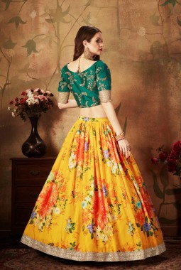 Yellow Organza Digital Print Wedding Lehenga Choli
