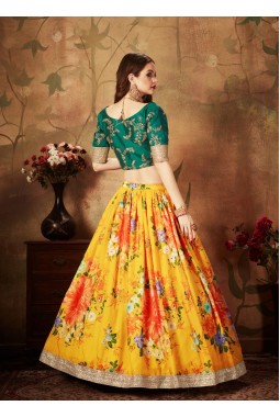 Yellow Organza Digital Print Wedding Lehenga Choli